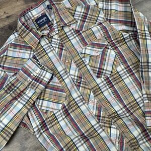 Wrangler Western Shirt Men's Large Pearl Snape Cowboy Long Sleeve Brown‎